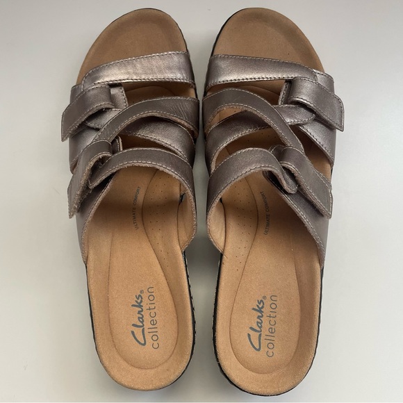 Clarks Collection Leather Sandals Women’s 9.5 M Metallic Slip on Merliah Karli - Picture 7 of 13